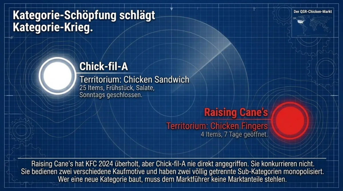 Kategorie-Schöpfung schlägt Kategorie-Krieg: Raising Cane's vs. Chick-fil-A im QSR-Chicken-Markt