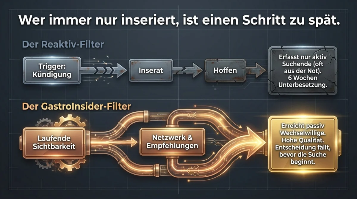 Recruiting in der Gastronomie: reaktiver Filter versus GastroInsider-Filter mit laufender Sichtbarkeit
