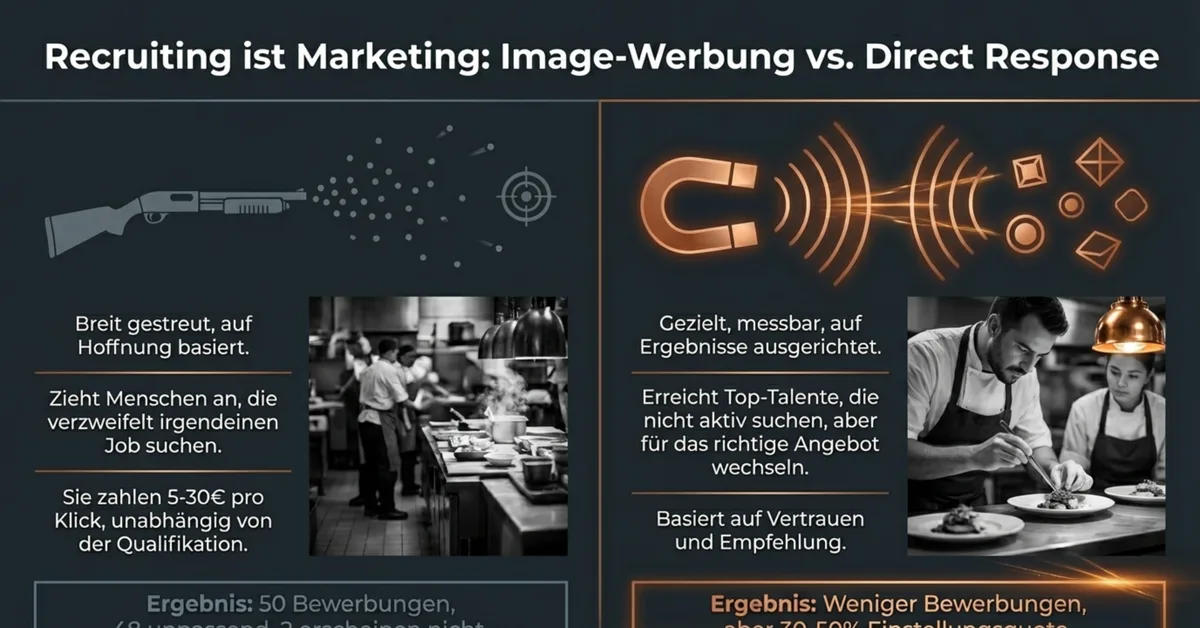 Restaurant-Recruiting: Stellenanzeigen als Image-Werbung vs. Direct Response System – Vergleich der Einstellungsquoten