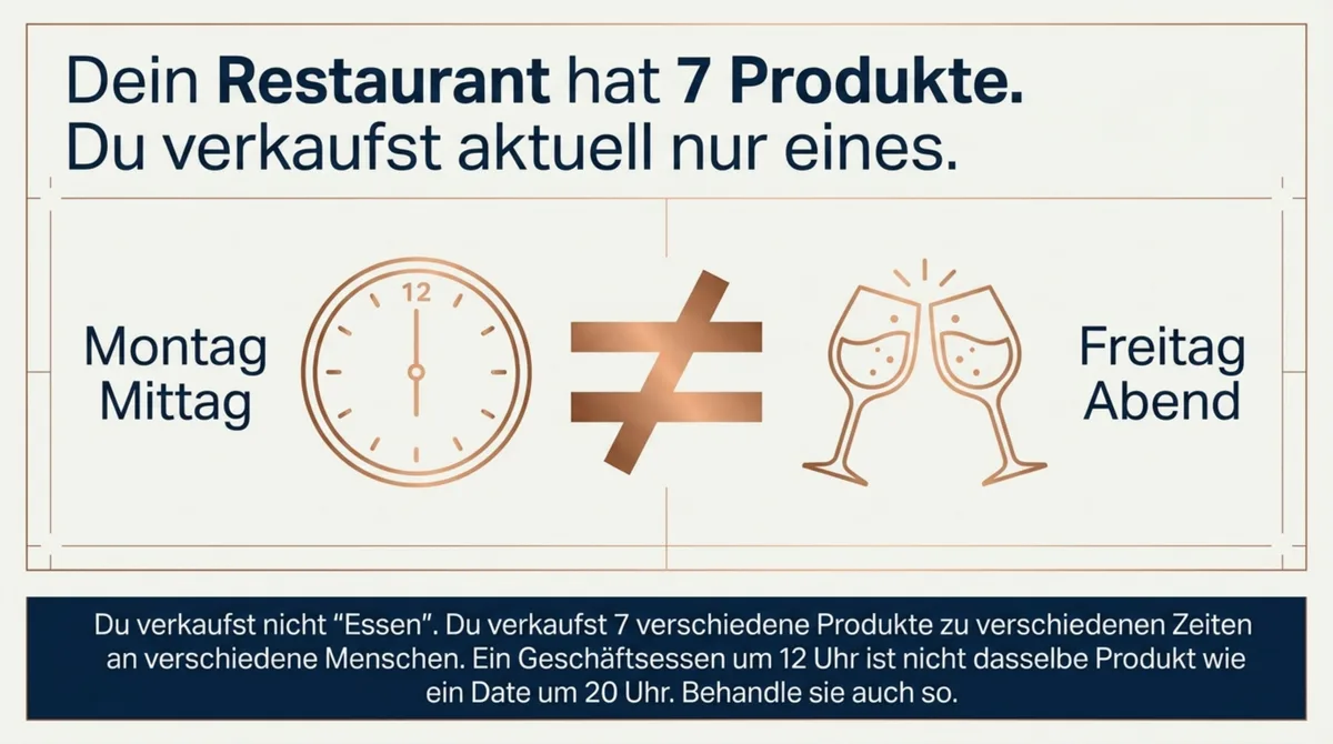 Restaurant hat 7 Produkte: Montag Mittag ist nicht gleich Freitag Abend – Yield Management und Preisdifferenzierung