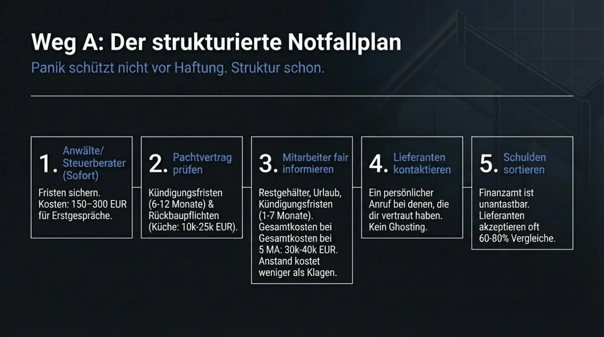Restaurant aufgeben: Der strukturierte Notfallplan in 5 Schritten - von Anwalt bis Schulden sortieren