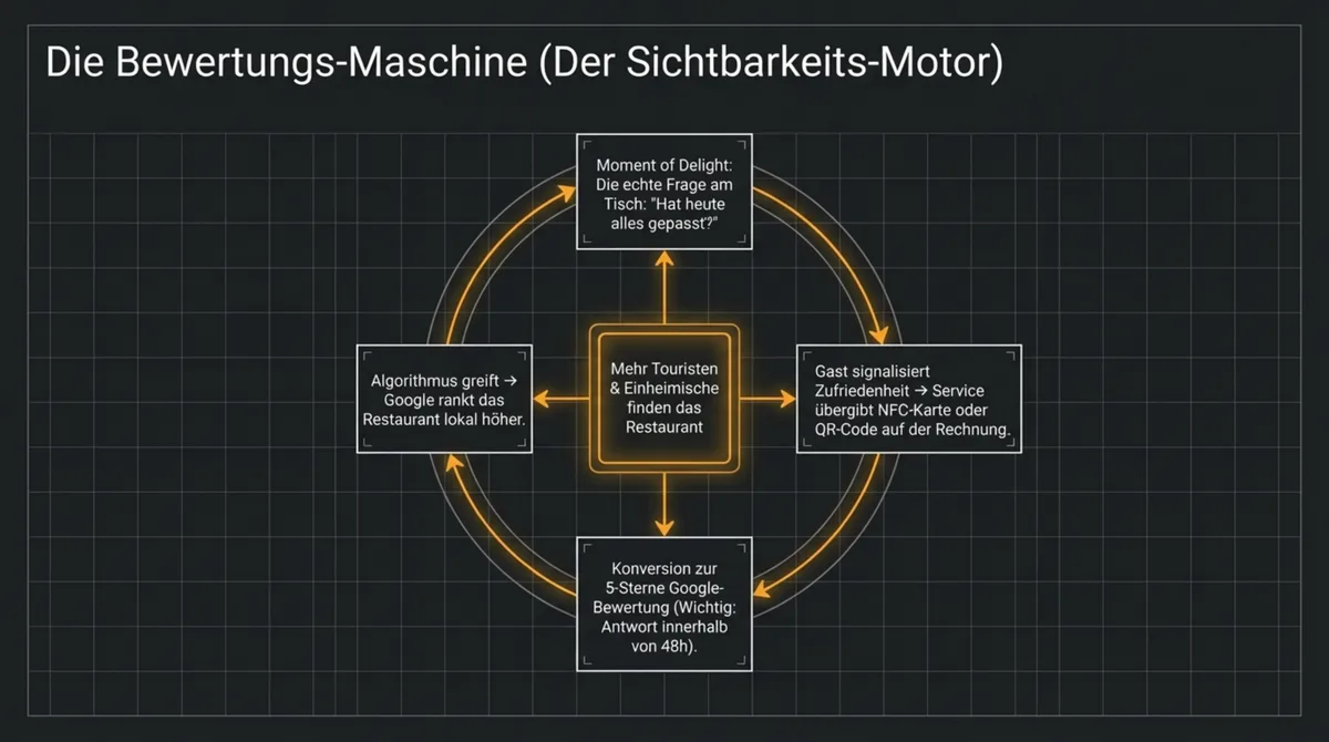 Die Bewertungs-Maschine: Zyklus von Google-Bewertungen zu mehr Sichtbarkeit und Neugästen im Restaurant