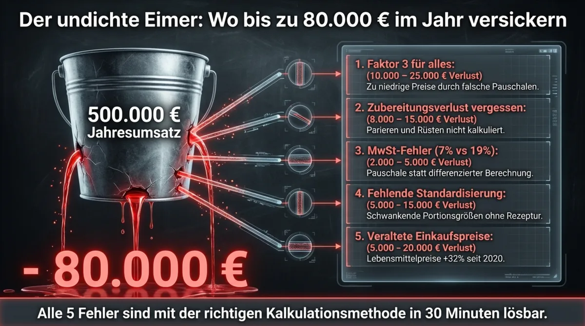 Restaurant Buchhaltungsfehler: Der undichte Eimer – bis zu 80.000 Euro Gewinnverlust bei 500k Jahresumsatz