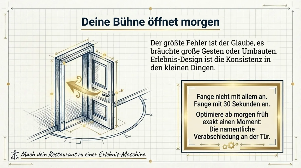 Deine Bühne öffnet morgen: Erlebnis-Design beginnt mit einem einzigen optimierten Moment – der namentlichen Verabschiedung