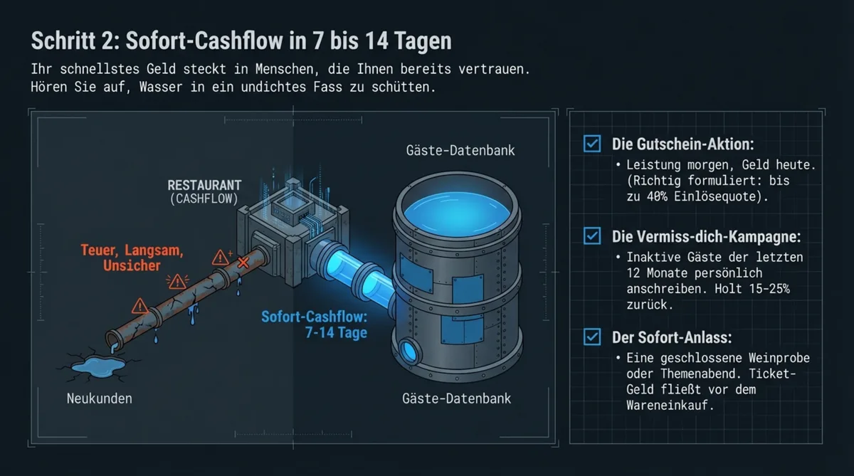 Sofort-Cashflow Restaurant in 7 bis 14 Tagen durch Gäste-Datenbank statt Neukunden