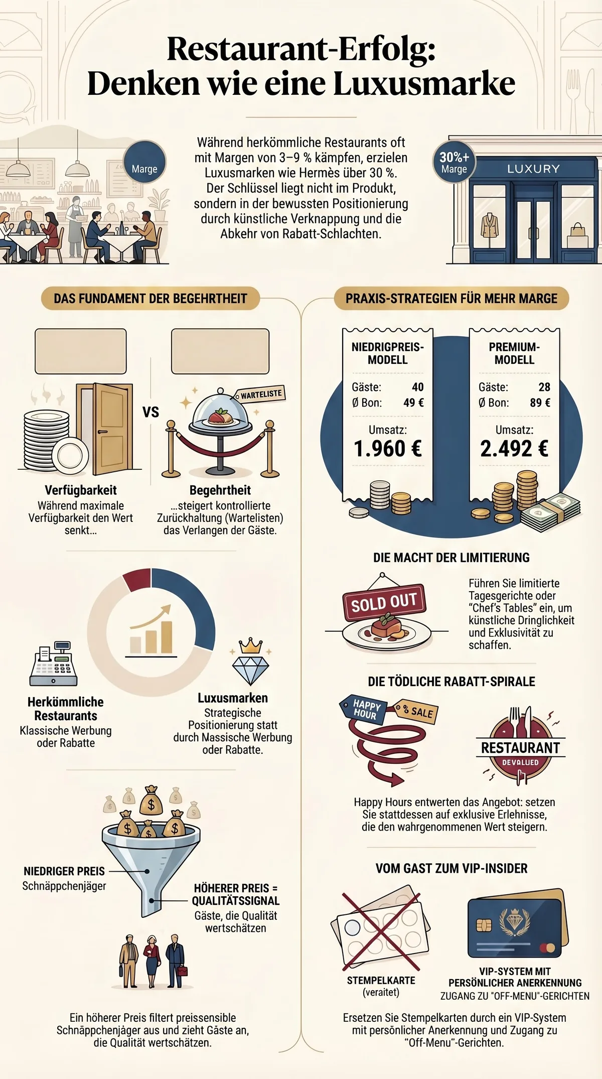 Infografik Restaurant-Erfolg: Denken wie eine Luxusmarke – Premium-Modell, Limitierung, Wert-Strategie und VIP-System