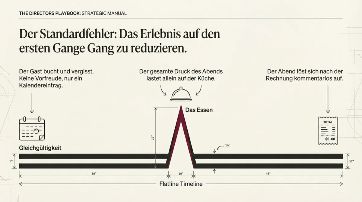 Standardfehler im Restaurant: flache Erlebniskurve – nur beim Essen ein Spike, davor und danach Gleichgültigkeit