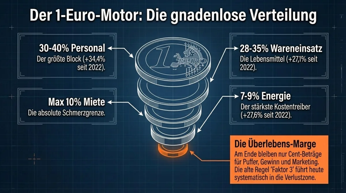 Laufende Kosten Restaurant: Der 1-Euro-Motor und Kostenverteilung Personal, Wareneinsatz, Miete