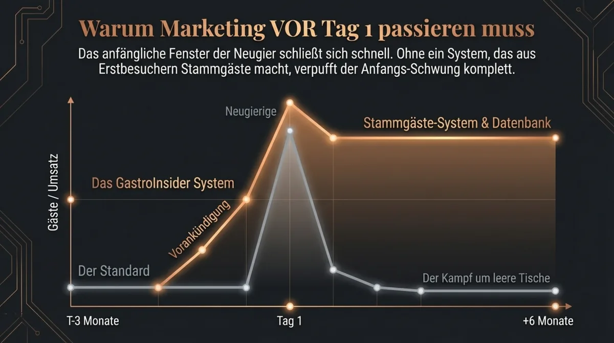 Warum Marketing vor der Restauranteröffnung starten muss: Vergleich Standard-Verlauf vs. GastroInsider System