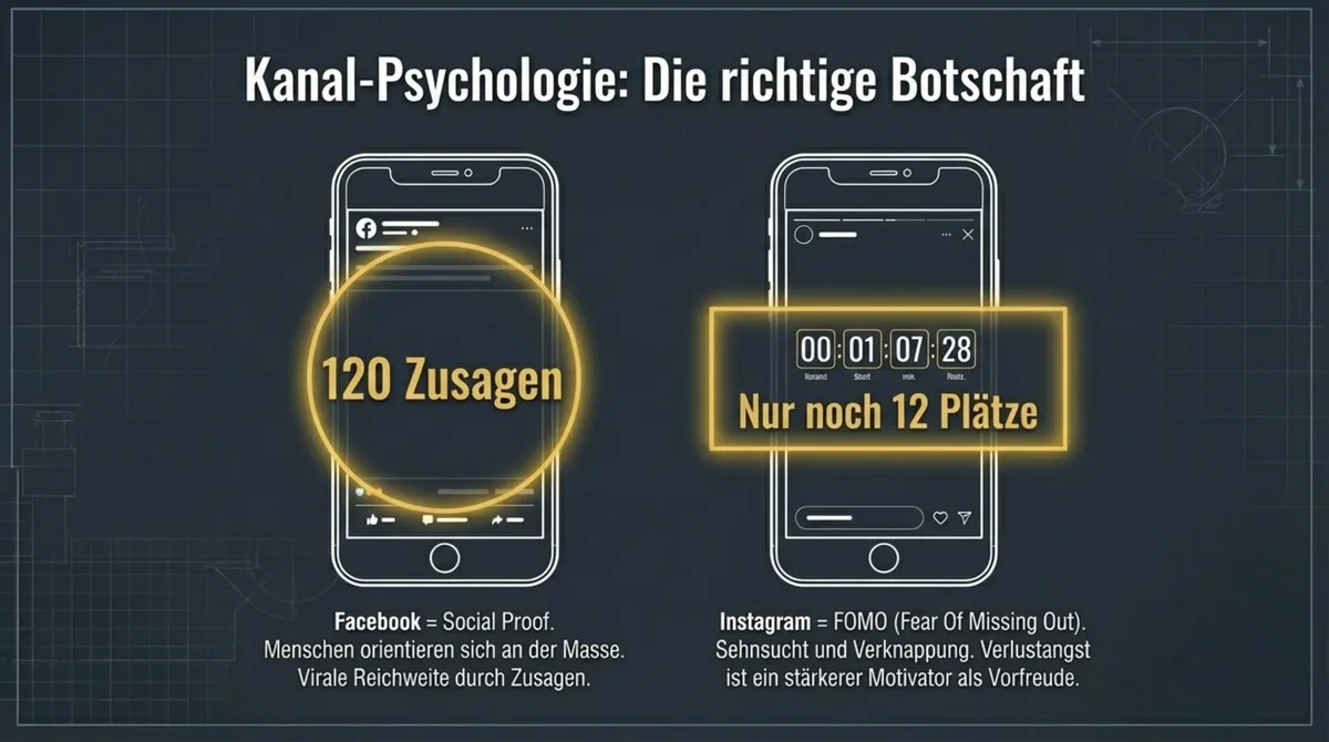 Die richtige Event-Botschaft: 120 Zusagen auf Facebook versus Nur noch 12 Plätze mit Countdown — Verknappung und FOMO verkaufen Events
