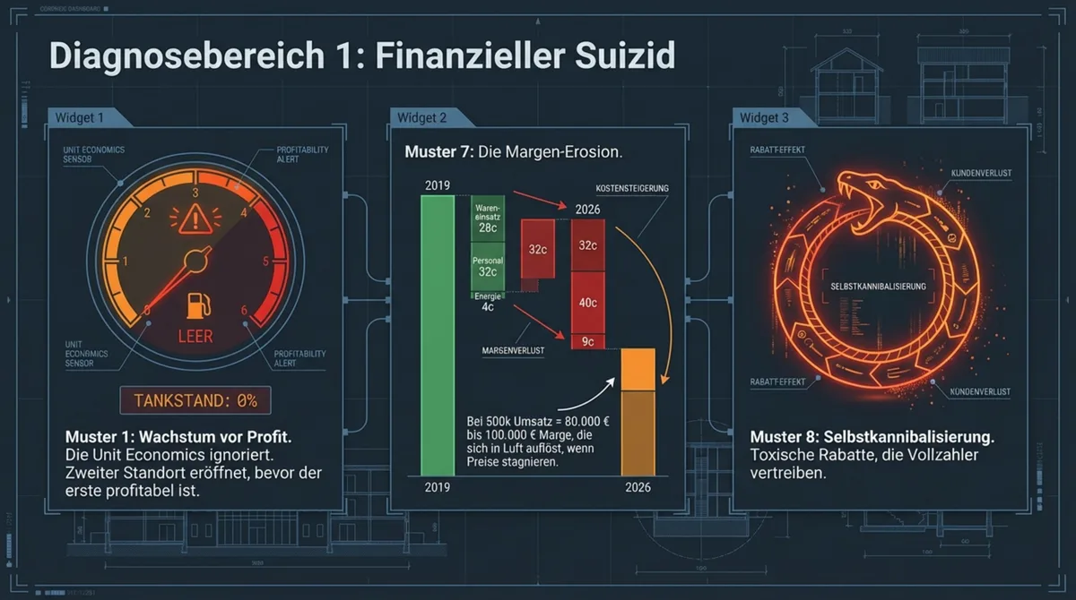 Diagnosebereich Finanzieller Suizid: Wachstum vor Profit, Margen-Erosion und Selbstkannibalisierung als Restaurant-Todesmuster