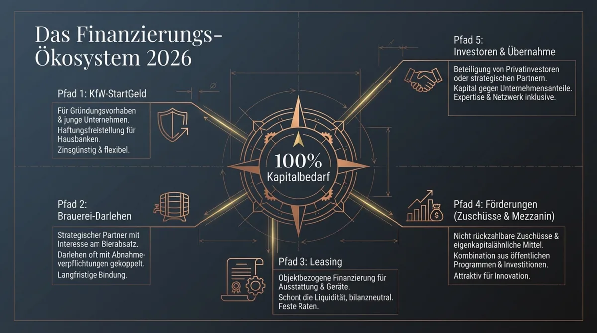 Das Finanzierungs-Ökosystem 2026: 5 Wege zum Restaurant ohne Eigenkapital – KfW, Brauerei, Leasing, Förderung und Investoren