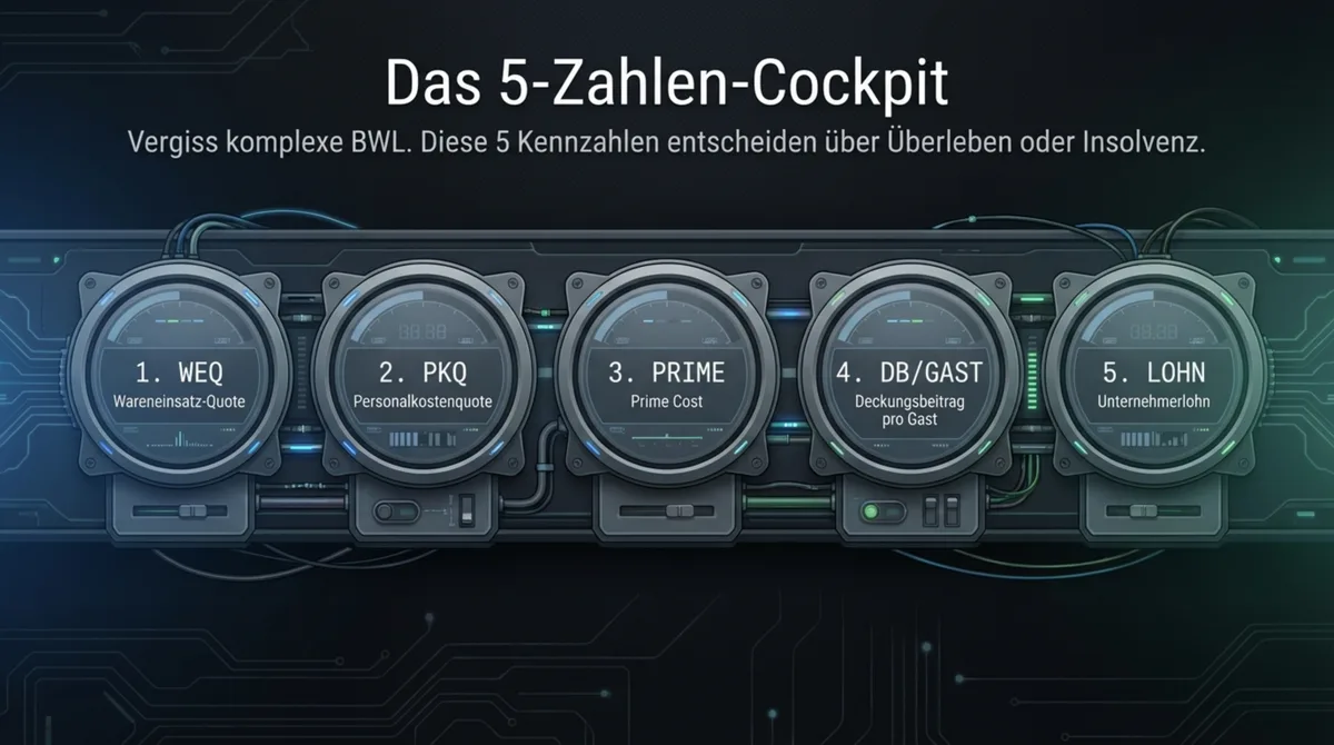 Das 5-Zahlen-Cockpit im Restaurant Finanzplan: WEQ, PKQ, Prime Cost, DB/Gast, Unternehmerlohn