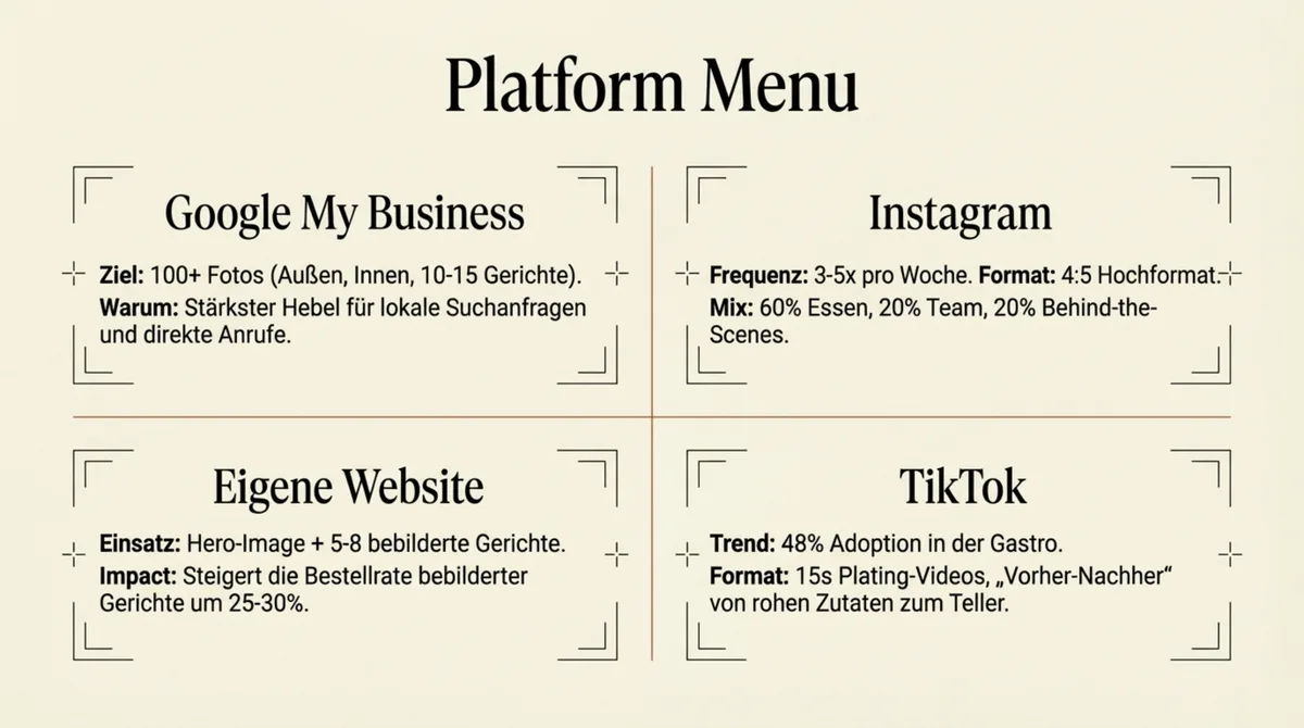 Restaurant Foto-Strategie fuer Google My Business, Instagram, Website und TikTok