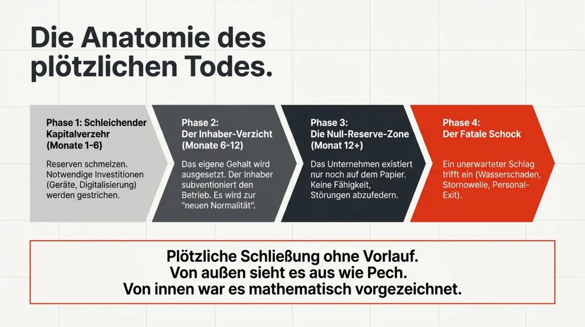 Anatomie des plötzlichen Todes: 4 Phasen vom schleichenden Kapitalverzehr bis zum fatalen Schock in der Gastronomie