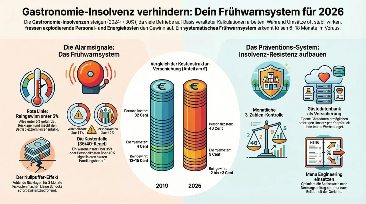Restaurant Insolvenz-Prävention in 5 Schritten: Gästedatenbank, Controlling, Menu Engineering und 3-Monats-Reserve