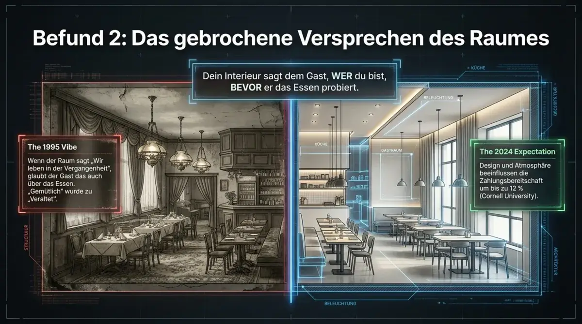 Veraltetes Restaurantinterieur als Positionierungsproblem – 90er-Jahre-Relikt vs. modernes Design