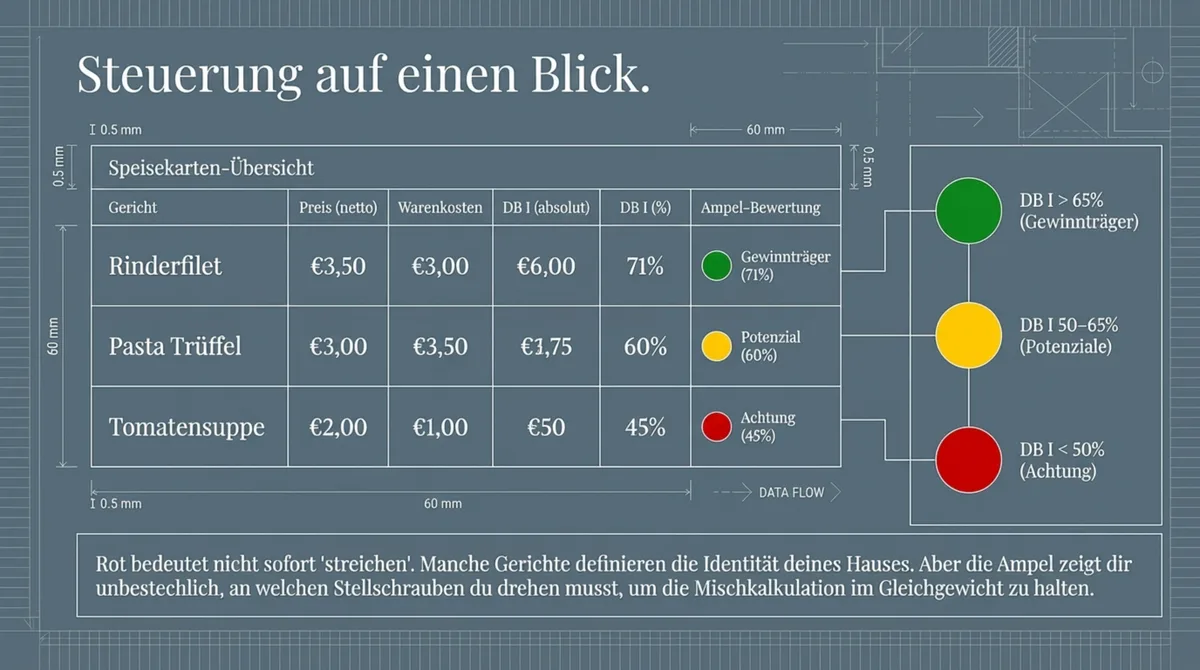 Restaurant Kennzahlen Ampel: Deckungsbeitrag je Gericht – Gewinnträger, Potenziale, Achtung