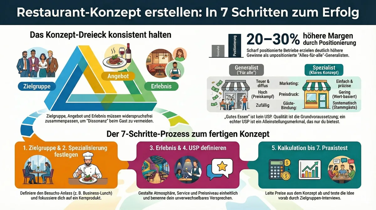 Restaurant-Konzept erstellen in 7 Schritten: Übersicht mit Konzept-Dreieck, Positionierung und Praxistipps