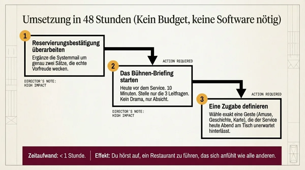 Restaurant Live Entertainment Umsetzung in 48 Stunden: 3 Schritte ohne Budget – Reservierungsbestätigung, Bühnen-Briefing, Zugabe definieren