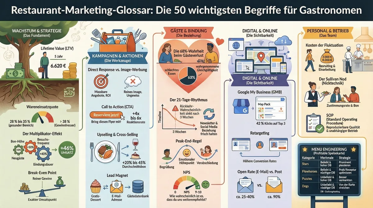 Restaurant-Marketing-Glossar: Alle 50 Begriffe für Gastronomen kompakt als Infografik