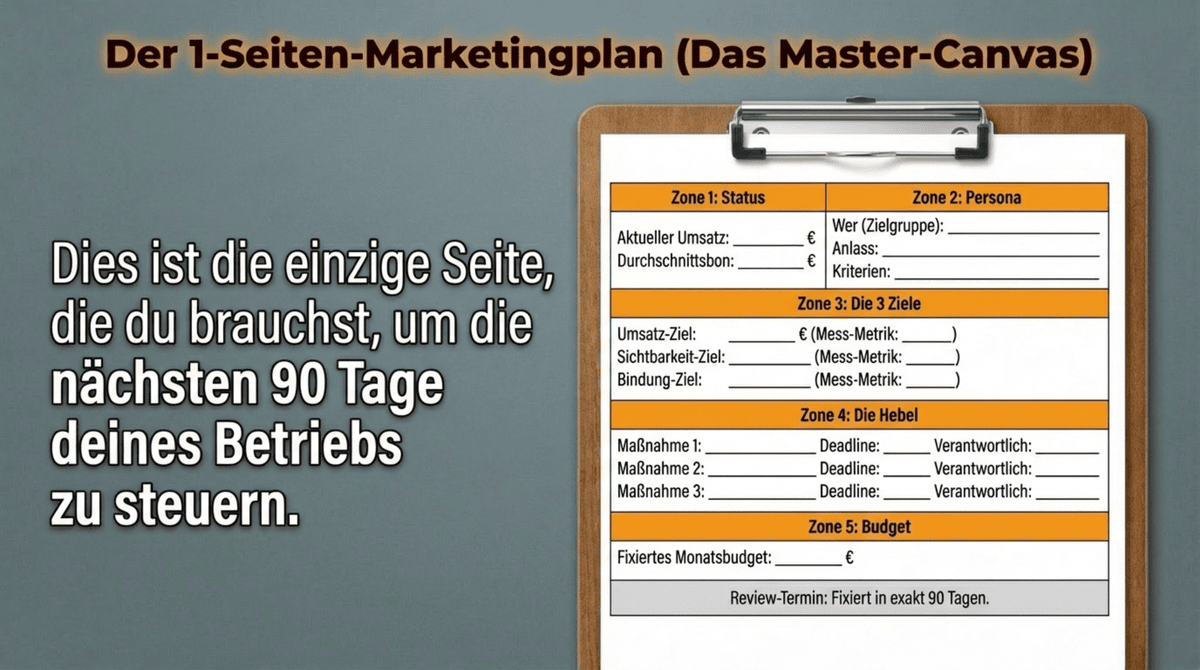 Restaurant Marketingplan Vorlage 1-Seiten Master-Canvas ausfüllbar