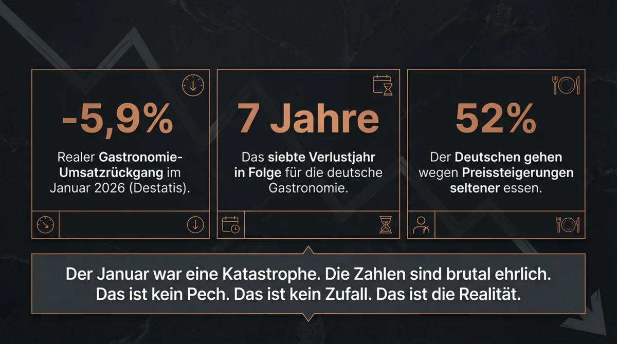 Statistiken zur Gastronomie-Nebensaison: -5,9% Umsatzrückgang im Januar, siebtes Verlustjahr in Folge, 52% der Deutschen gehen seltener essen