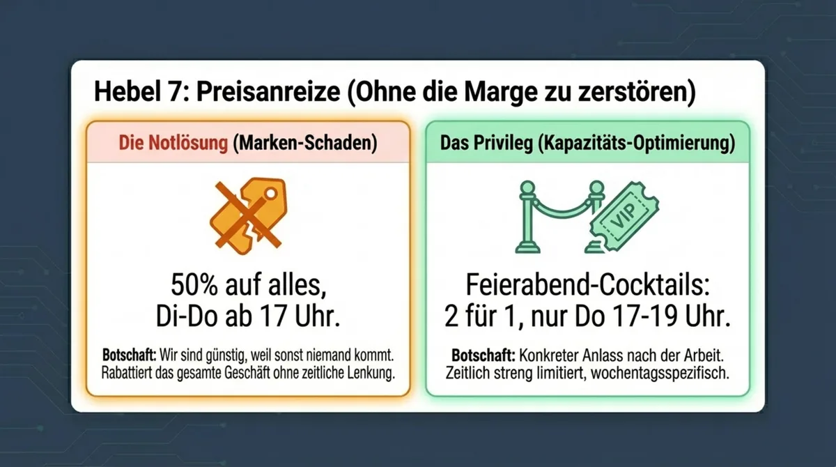 Preisanreize Restaurant Wochentage ohne Marken-Schaden – Privilege vs. Notlösung