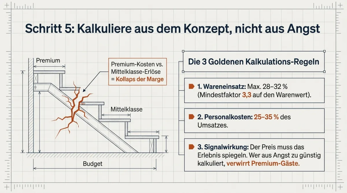 Restaurant Preiskalkulation: Premium-Kosten vs. Mittelklasse-Erlöse und die 3 goldenen Kalkulations-Regeln