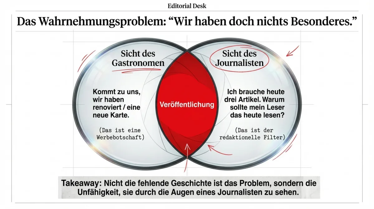 Das Wahrnehmungsproblem: Gastronom denkt Werbebotschaft, Journalist sucht Geschichte für seine Leser