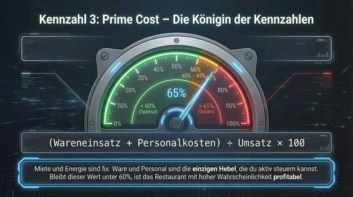 Prime Cost Berechnung Restaurant – Wareneinsatz plus Personal geteilt durch Umsatz