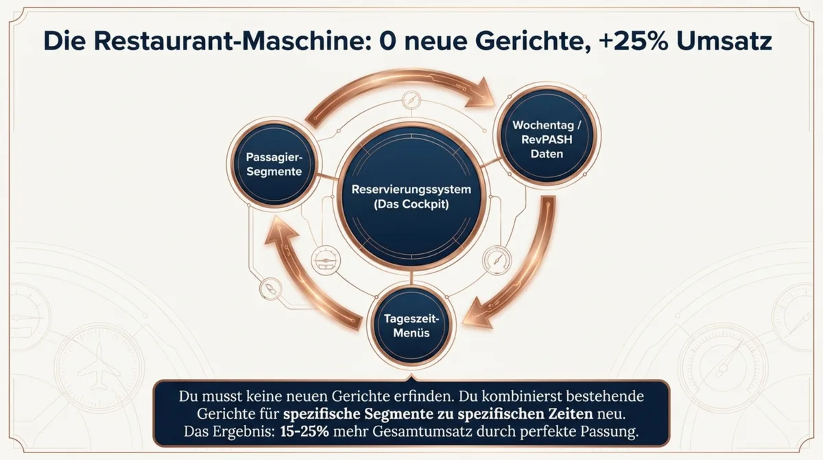 Restaurant Revenue Management System: Passagier-Segmente, RevPASH-Daten und Tageszeit-Menüs ergeben 15–25% mehr Umsatz ohne neue Gerichte