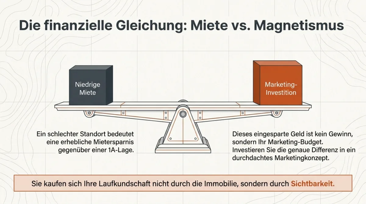 Die finanzielle Gleichung: Mietersparnis am schlechten Standort direkt als Marketing-Budget reinvestieren