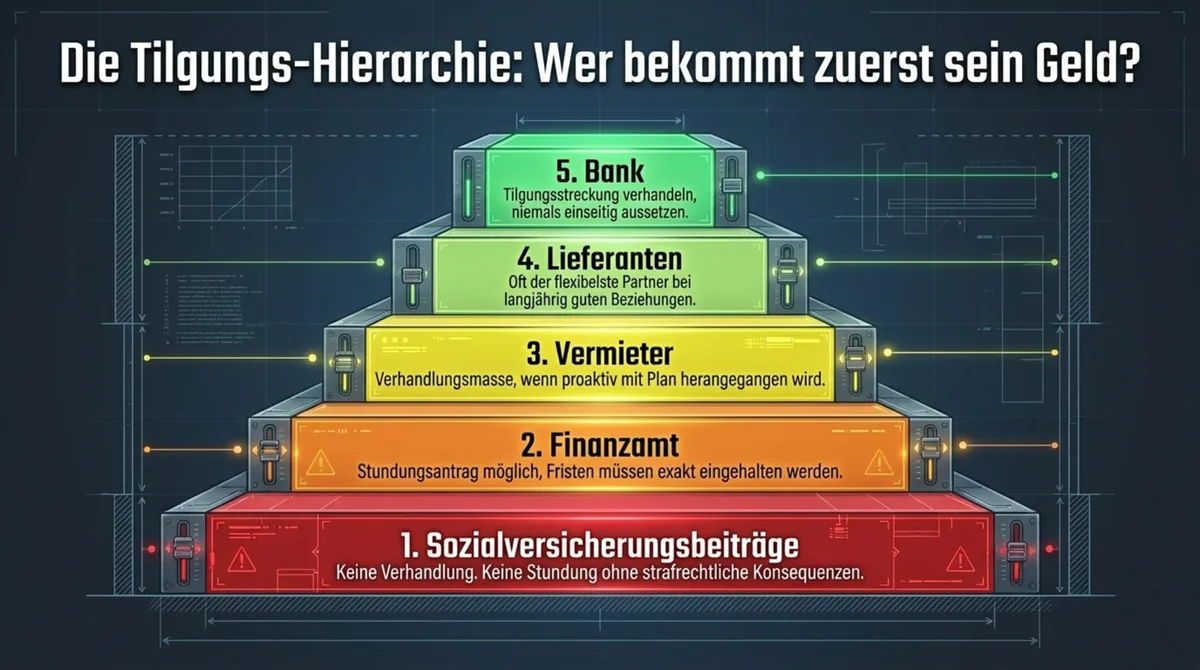Restaurant Schulden Tilgungshierarchie: Sozialversicherung, Finanzamt, Vermieter, Lieferanten, Bank – Reihenfolge der Rückzahlung