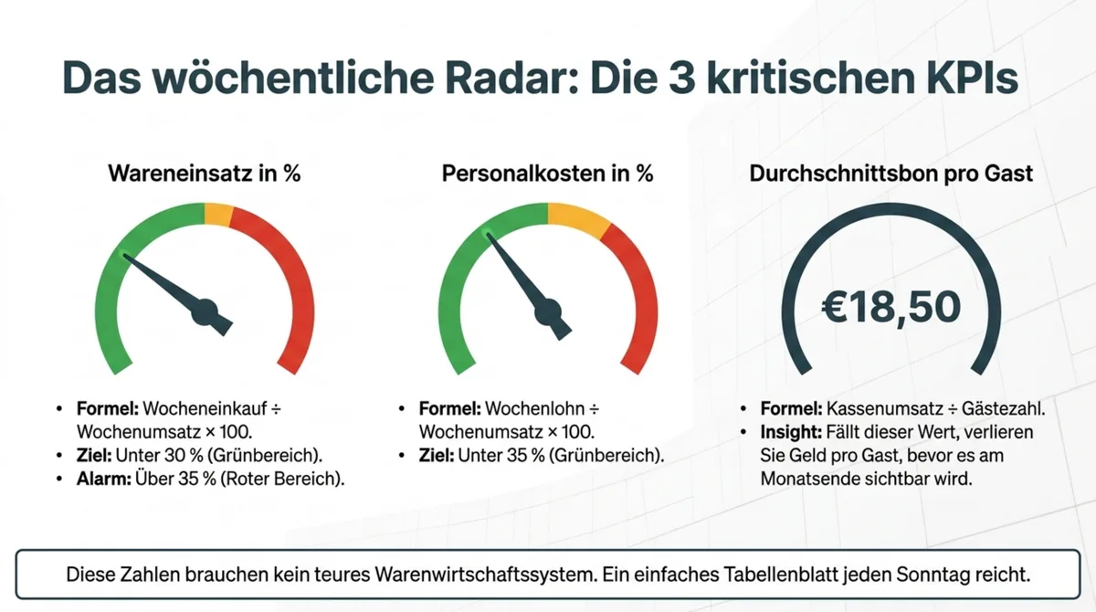 Restaurant Wochenradar: 3 kritische KPIs für Wareneinsatz, Personalkosten und Durchschnittsumsatz pro Gast