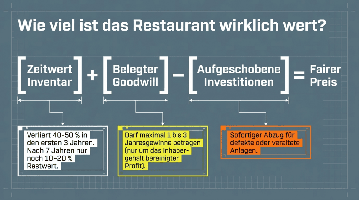 Faire Ablöse Restaurant berechnen – Zeitwert plus Goodwill minus aufgeschobene Investitionen