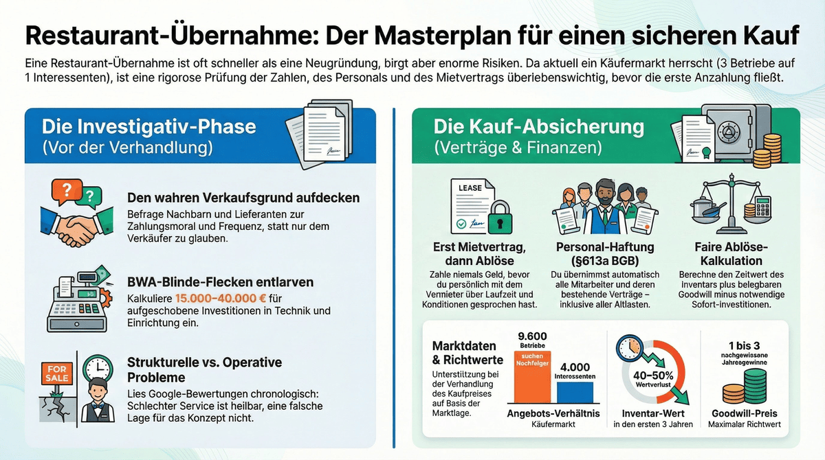 Restaurant-Übernahme Masterplan – Investigativ-Phase und Kauf-Absicherung im Überblick