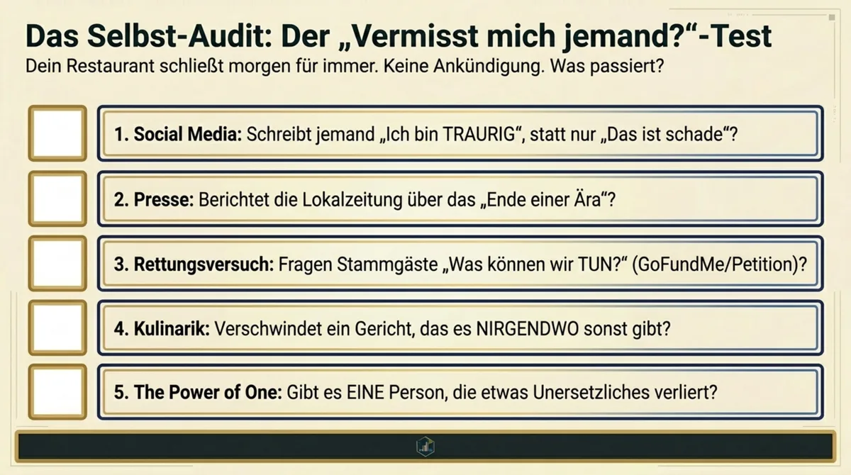 Restaurant Vermisst mich jemand Test Checkliste: 5 Fragen zur emotionalen Bindung deiner Gäste