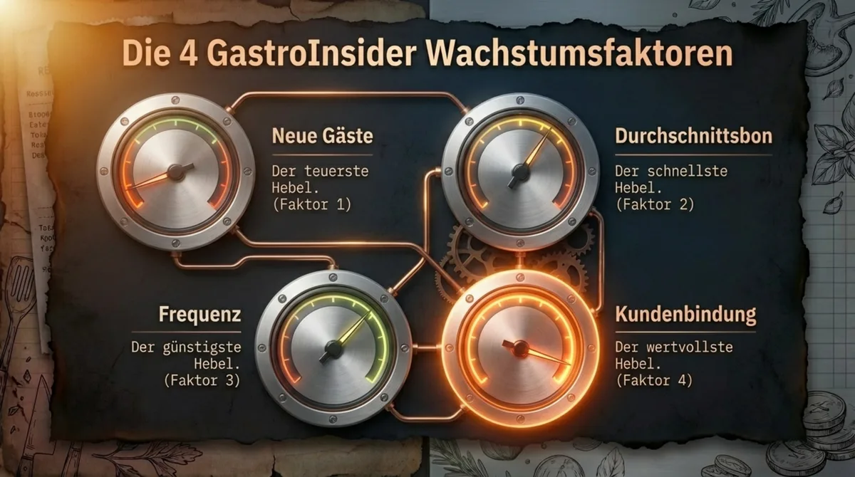Die 4 GastroInsider Wachstumsfaktoren: Neue Gäste, Durchschnittsbon, Frequenz und Kundenbindung als messbare Wachstumshebel
