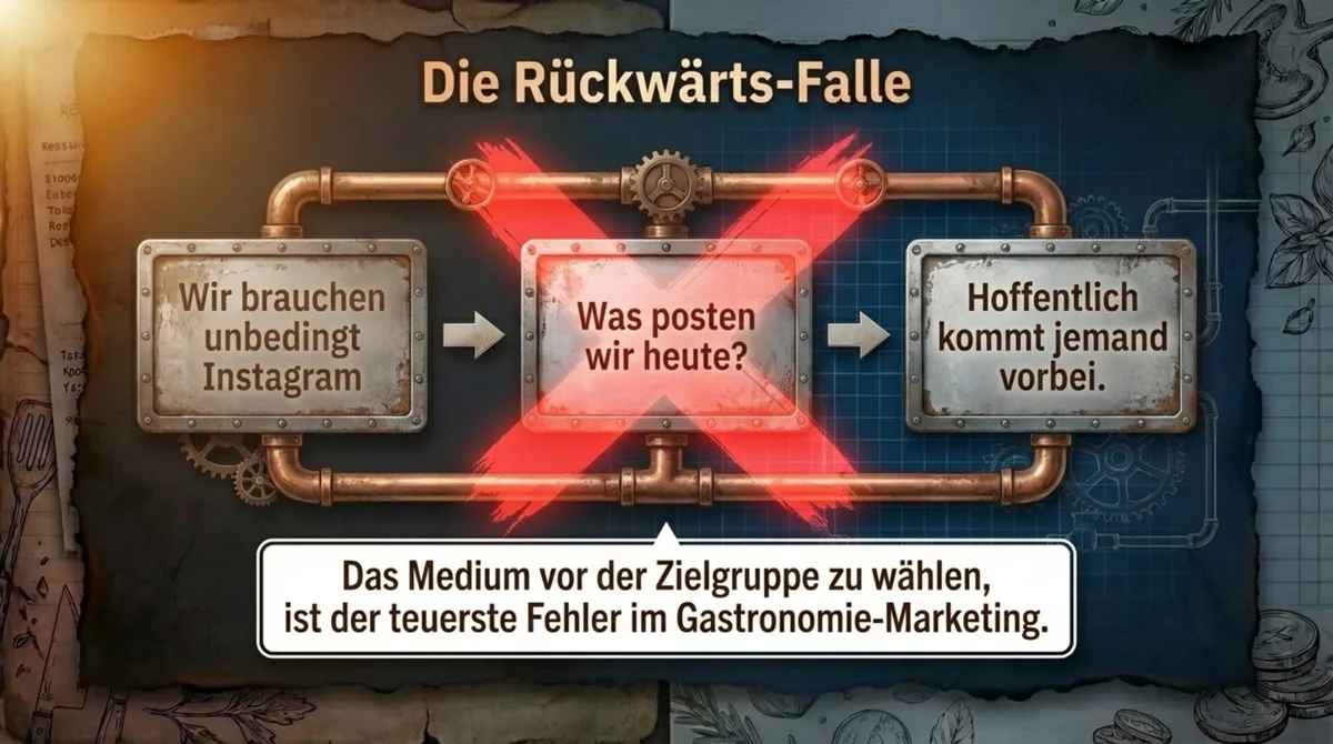 Die Rückwärts-Falle im Restaurant Marketing: Das Medium vor der Zielgruppe wählen ist der teuerste Fehler