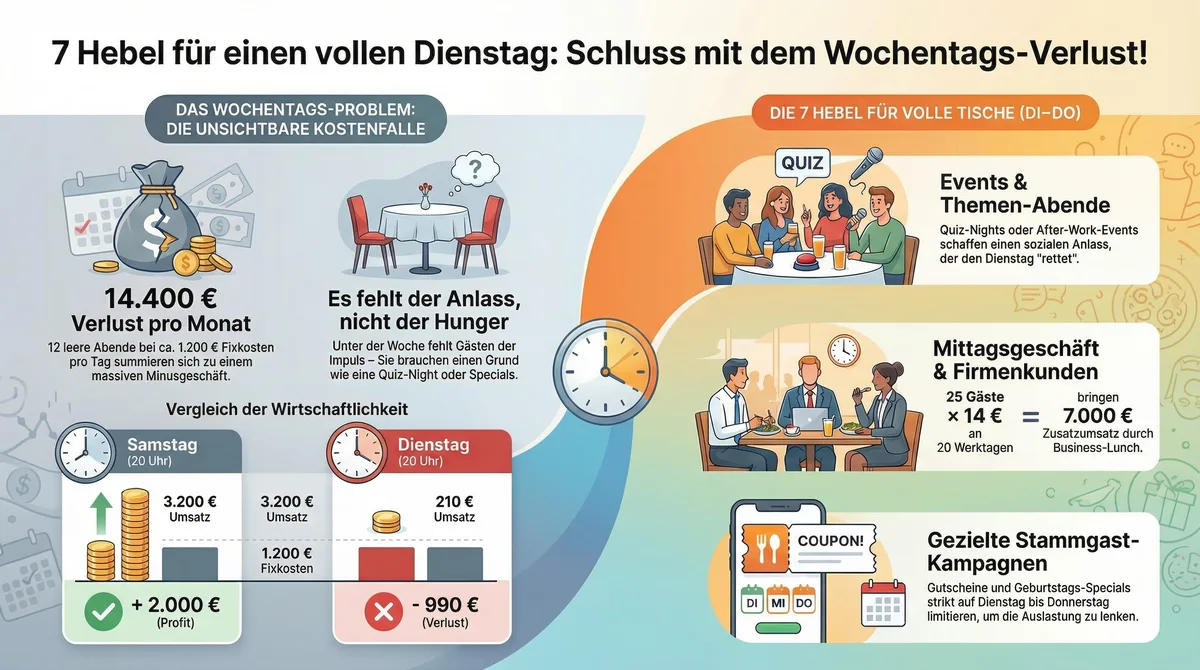 7 Hebel für einen vollen Dienstag – System-Überblick für Gastronomen