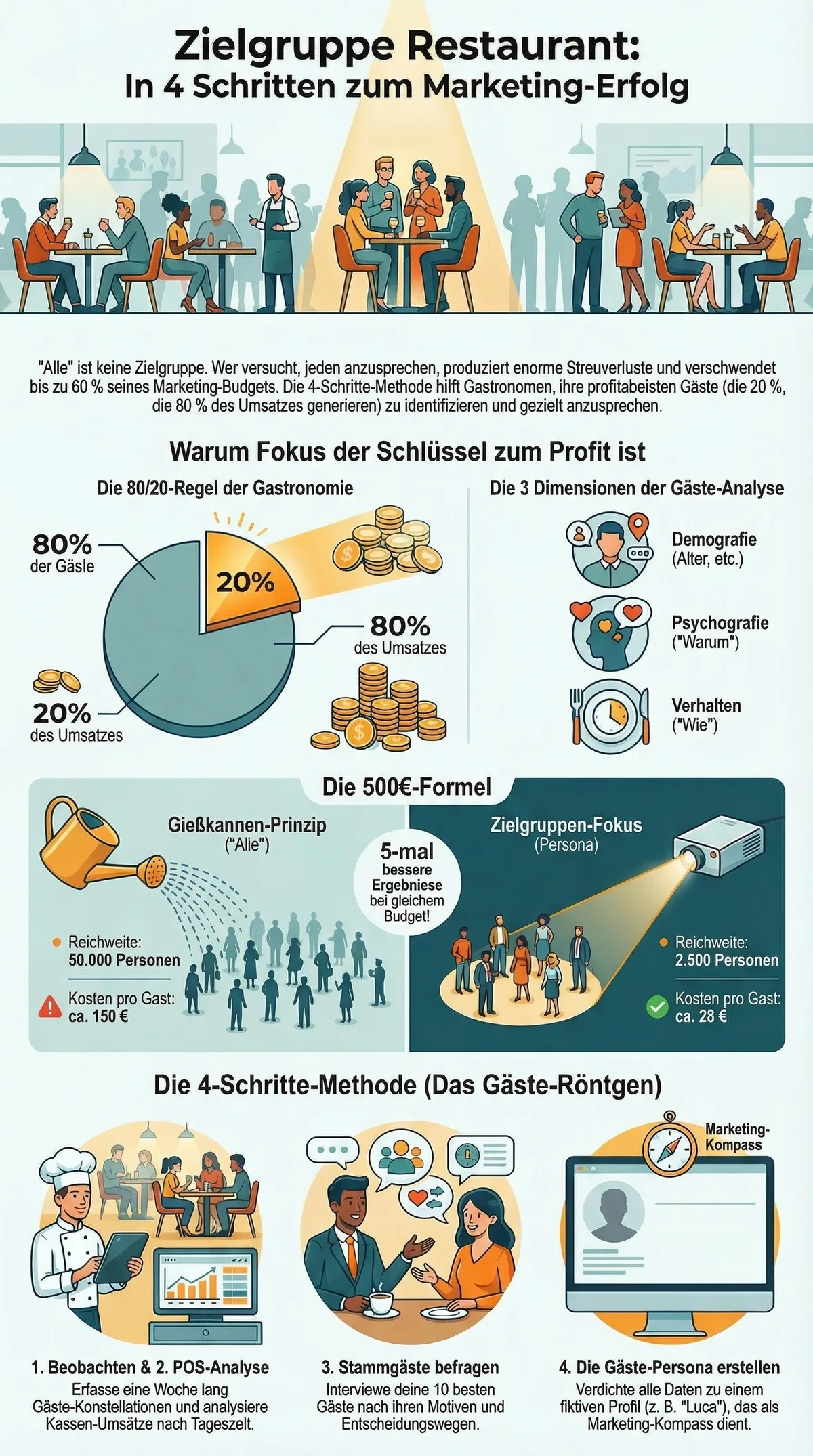 Infografik: Restaurant Zielgruppe in 4 Schritten definieren – die Gäste-Persona-Methode