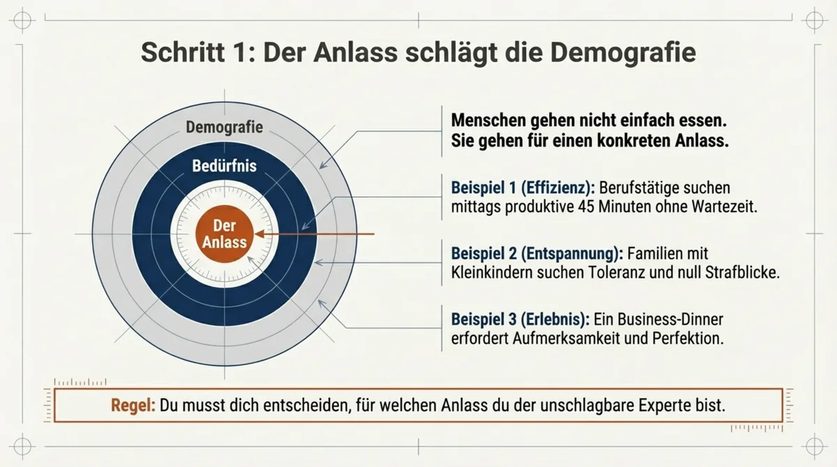 Restaurant Zielgruppe definieren: Der Anlass schlägt die Demografie – Beispiele für Effizienz, Entspannung und Erlebnis