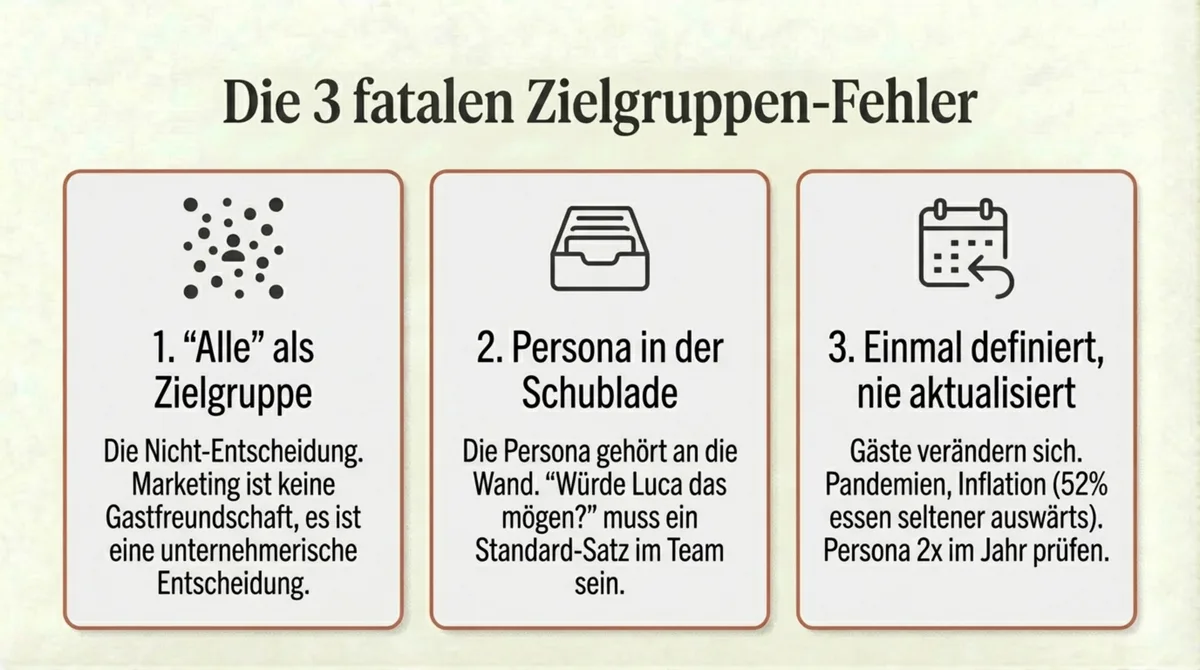 Die 3 fatalen Zielgruppen-Fehler im Restaurant: Alle ansprechen, Persona veraltet, keine Entscheidungsgrundlage