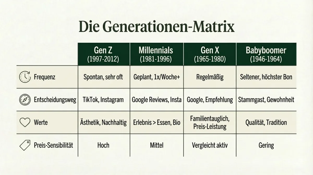 Generationen-Matrix für Restaurants: Marketing-Unterschiede zwischen Gen Z, Millennials und Babyboomern