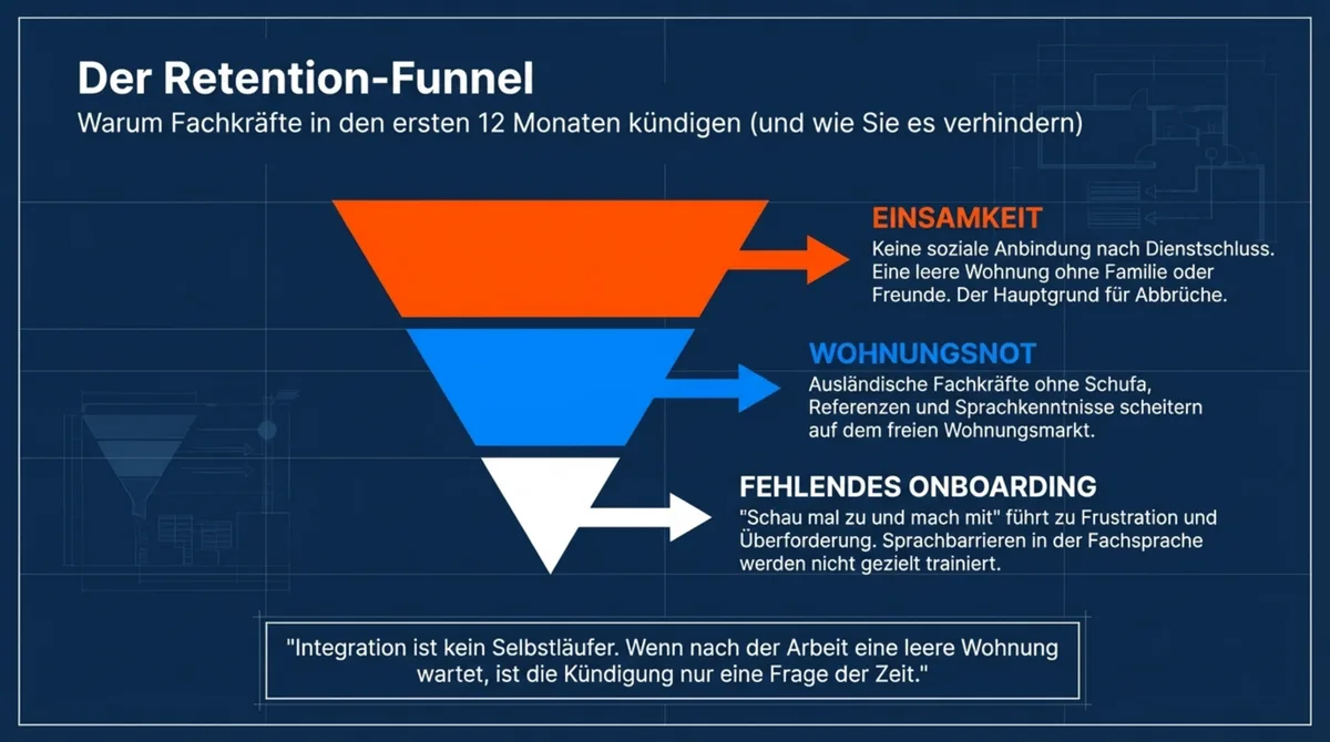 Retention-Funnel Gastronomie: Kündigungsgründe ausländischer Fachkräfte – Einsamkeit, Wohnungsnot, fehlendes Onboarding