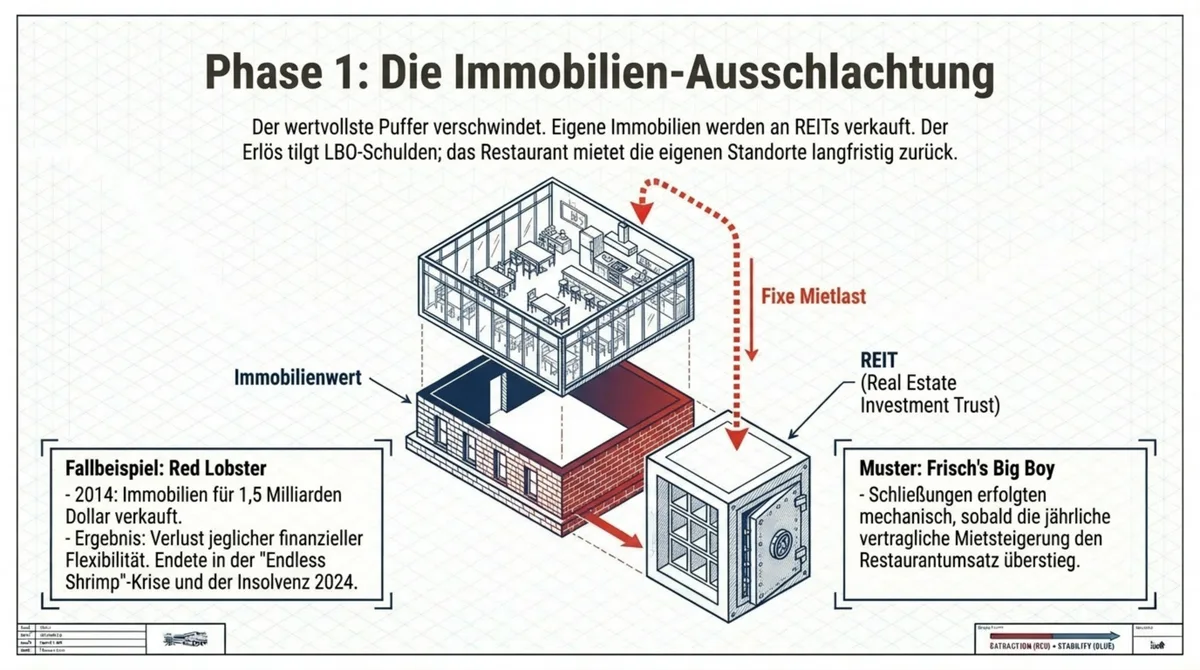 Sale-Leaseback Phase 1: REIT kauft Restaurantimmobilien, Kette mietet zurück mit steigenden Fixkosten