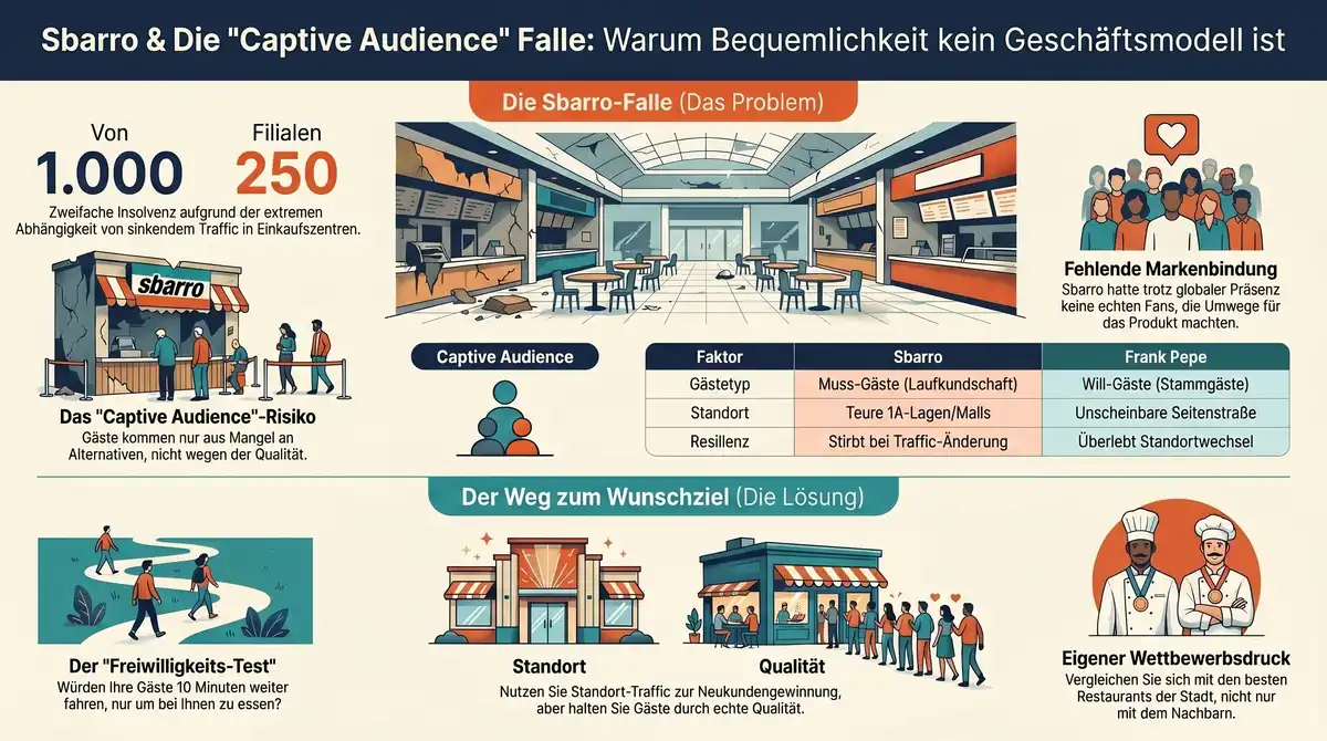 Sbarro vs. Frank Pepe: Captive Audience Falle als Infografik für Restaurantbesitzer