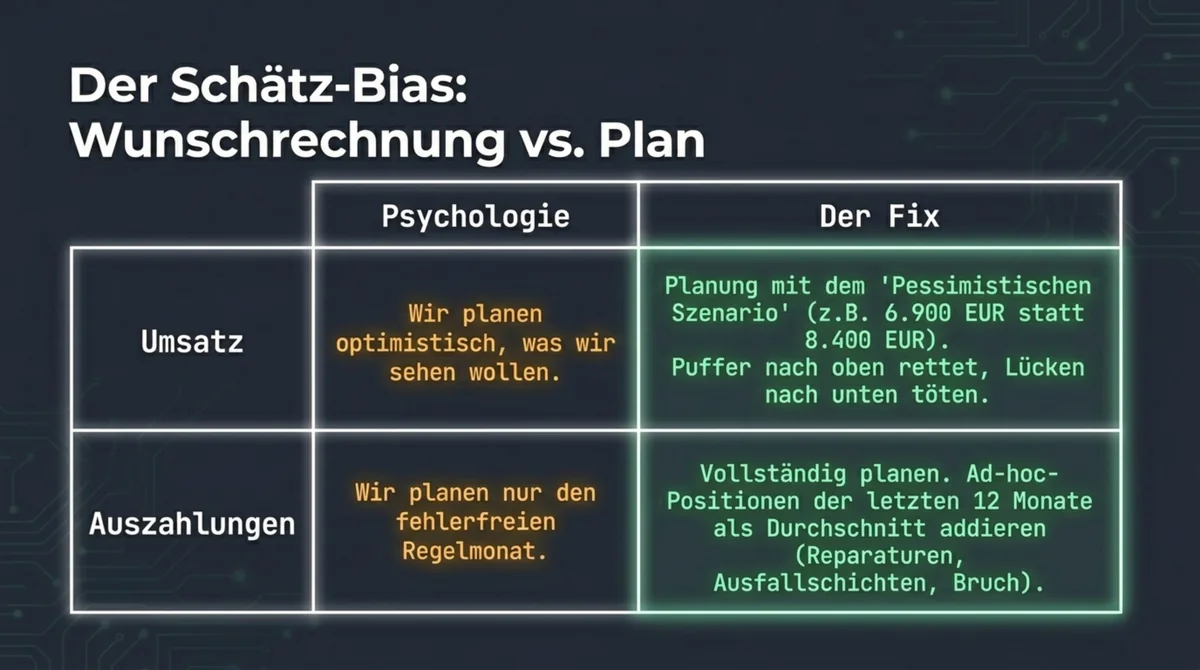 Schätz-Bias im Cashflow-Plan: Wunschrechnung vs. ehrlicher Plan für Restaurants