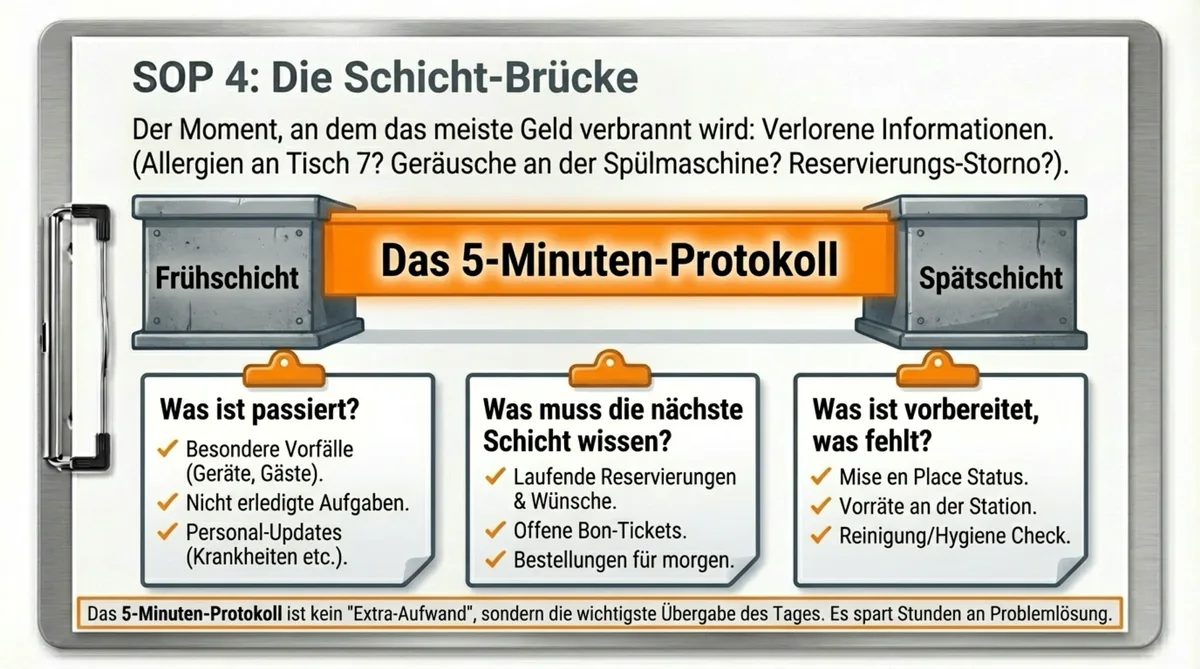 SOP 4 Schicht-Übergabe: Das 5-Minuten-Protokoll mit 3 Fragen